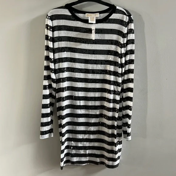 Navy blue and white sequins Michael Kors dress!! Above the knee, bodycon beauty - Picture 1 of 5